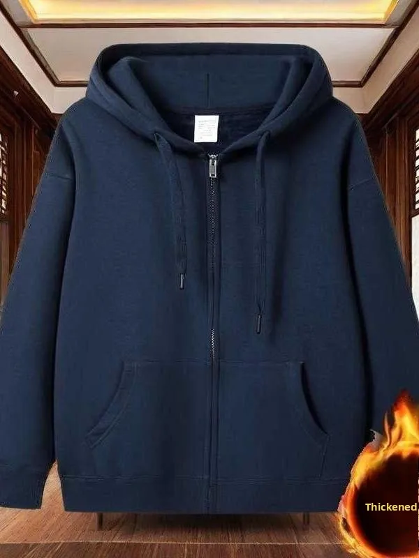 

Осенне-зимний плотный кардиган-толстовка из серебристого бархата с капюшоном, мужской, свободного кроя, больших размеров, однотонный, модный кардиган J...