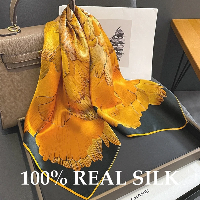

100% Silk Scarf Women Elegant Luxury High-end Spring Summer Square Foulard Female Neckerchief Shawl Wrap Hijab Bandana Scarves