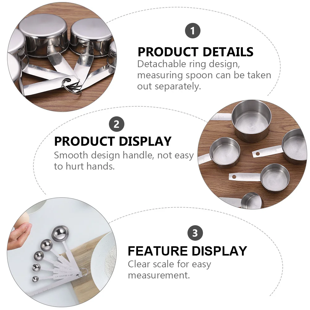 

12 pcs Stainless Steel Measuring Set Kitchen Baking Tools Stackable Spoons Nesting Cups Wall Hanging Dishwasher Safe