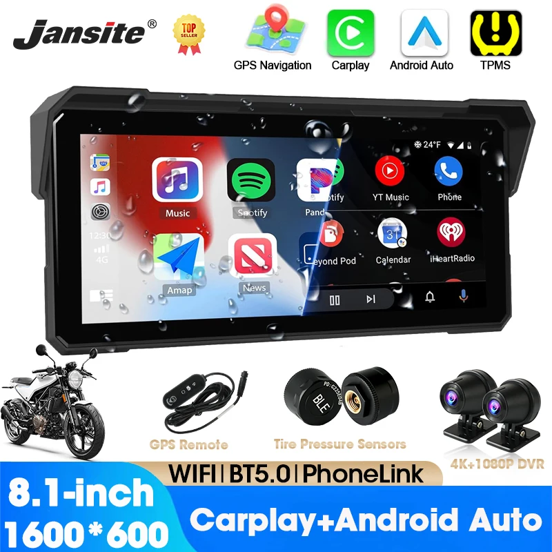 

Portable 8.1 inch Motorcycle Display 4K DVR GPS Navigation Wireless Carplay Android Auto Moto Recorder Monitor IPX7 Waterproof