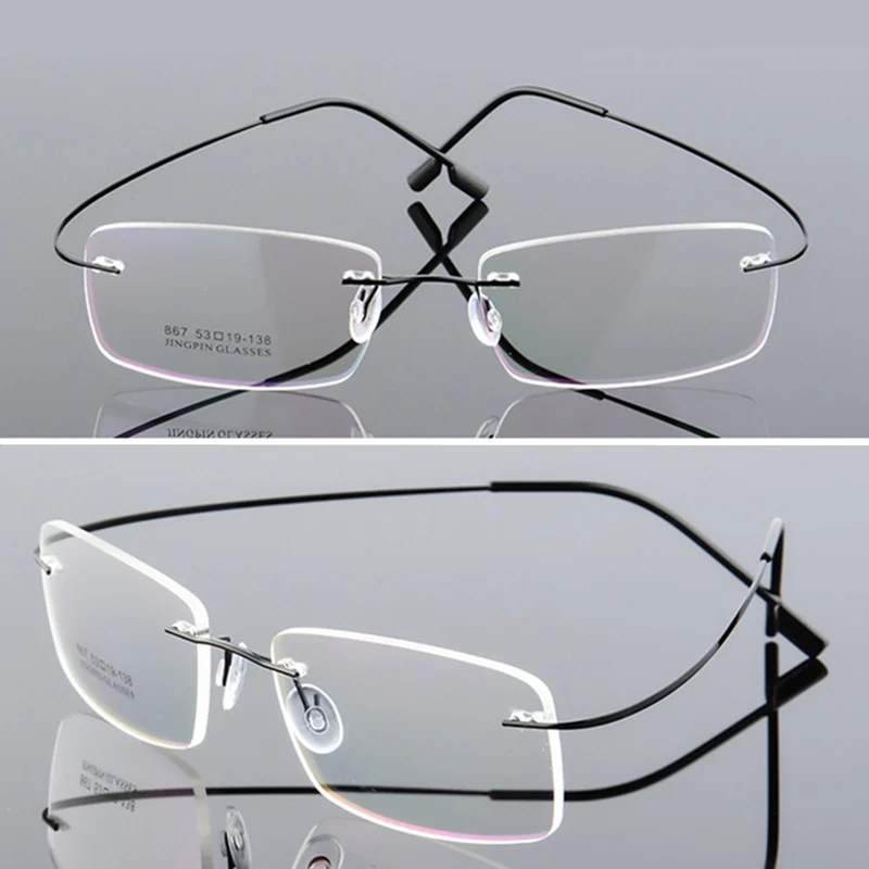 Rimless Prescription Glasses Myopia -0.5 to -8.0 Men Women Titanium Alloy Nearsighted Blue Ray Blocking Or Chameleon Lenses F094