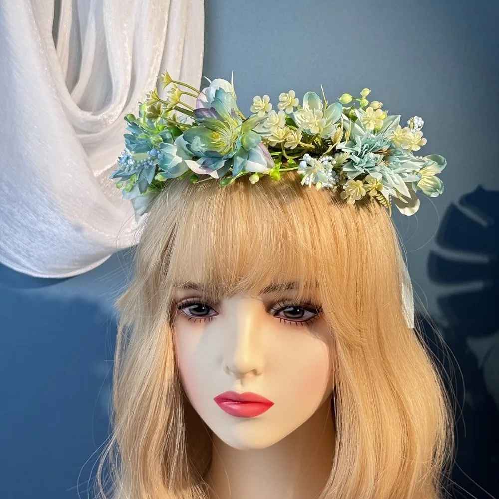 

Модный лесной цветочный венок, регулируемая лента, повязки на голову с цветком и листьями, пластиковая повязка на голову с цветочным принтом, реквизит для фотосессий