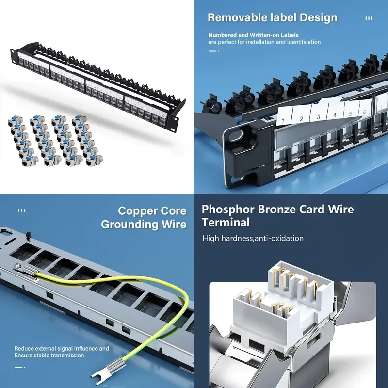 24-Port distribution frame with zinc alloy RJ45 trapezoidal coupler cable management rod for high definition MI RJ45 CAT8 7