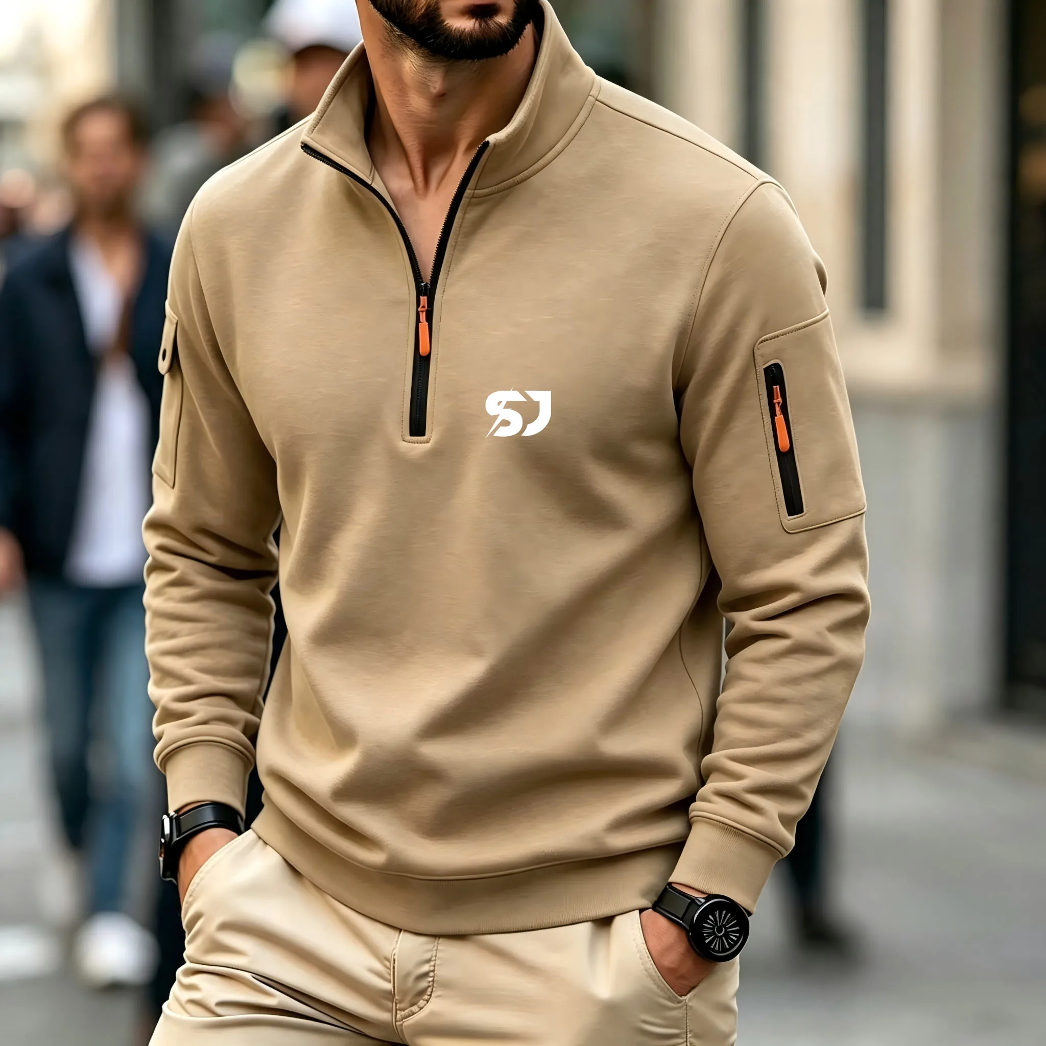 Men's Autumn Winter Half High Neck Half Zipper Windproof Long Sleeve Sweatshirt, Casual Sports Top