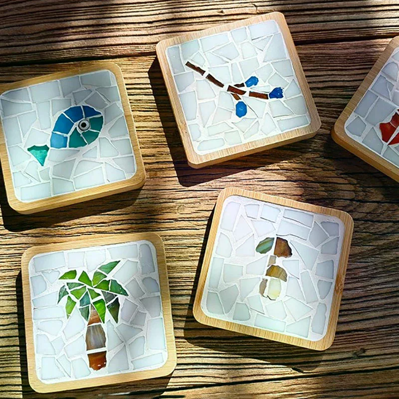 Tapis de tasse en mosaïque fait à la main, fond en bambou, éducation précoce, création gratuite, jouets artisanaux