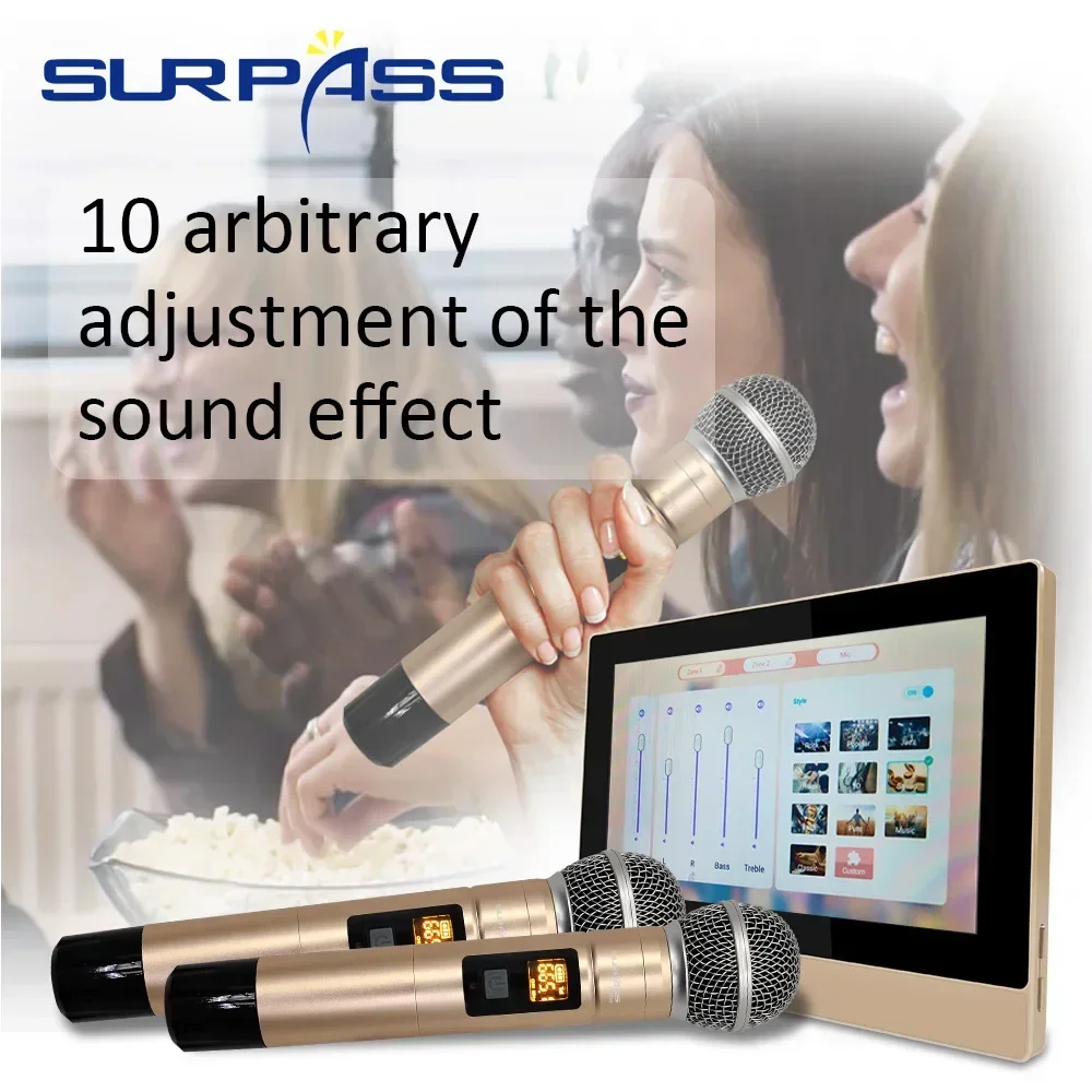 Amplificador de parede de tela de toque estéreo bluetooth-compatível com wifi android 8.1 pa teto alto-falante sistema de cinema em casa com microfone áudio