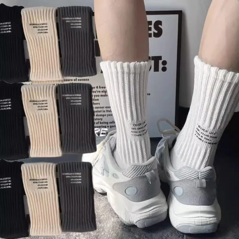 Y2K Fashion Embroidery Letter Cotton Socks Korean Street European and American Designer Socks Thread Mid-tube Sock for Men Women