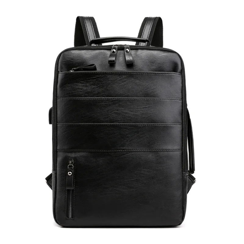 Business Backpacks For Men Waterproof PU Leather Laptop Bag Large Capacity USB Charging Rucksack Male Fashion Bagpack 가방 mochila