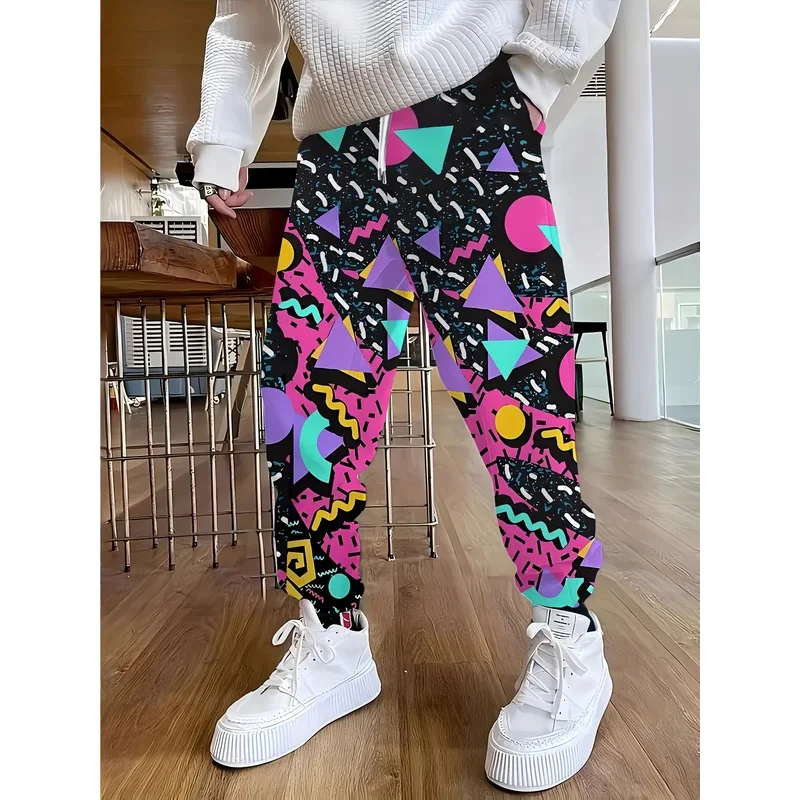 

Уличные брюки с 3D абстрактным граффити, мужские спортивные штаны с боковыми карманами, эластичные спортивные штаны на шнурке, брюки для бега для мужчин, повседневные брюки