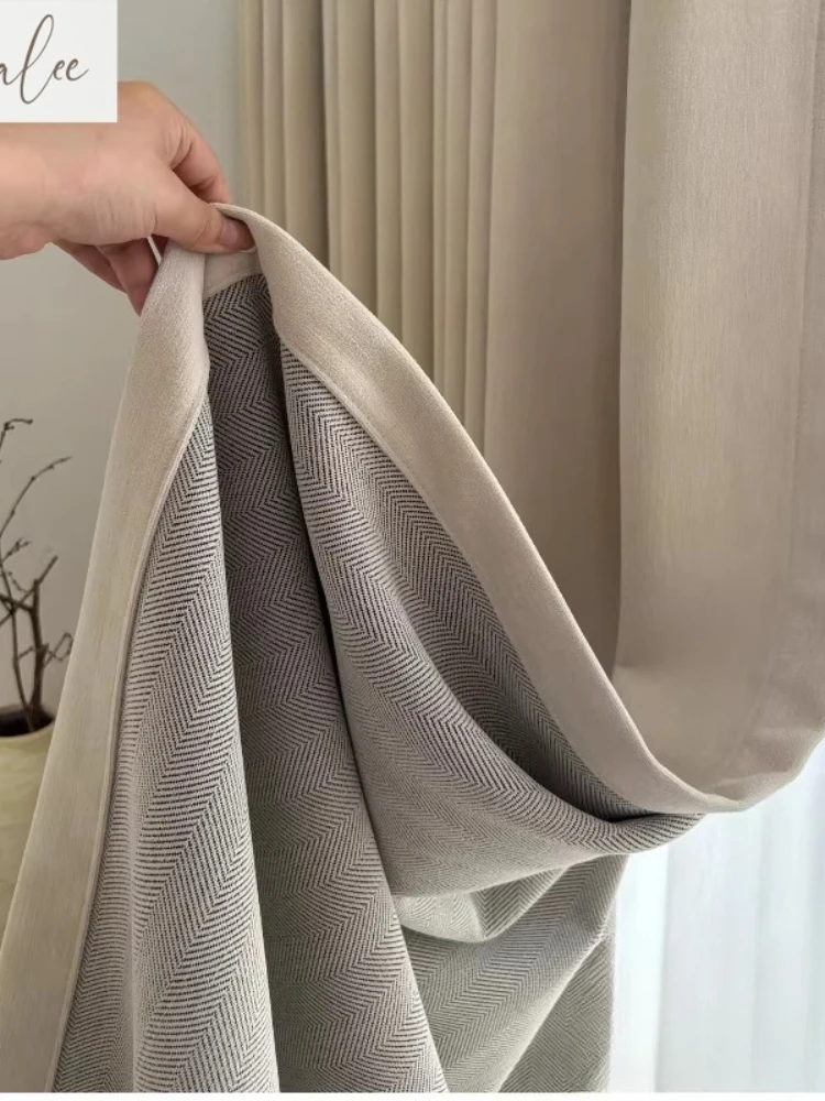 Aangepast formaat visgraat dikke chenille beige crème luxe gordijnen voor woonkamer slaapkamer verduisteringsraam effen kleur huis - afbeelding 2