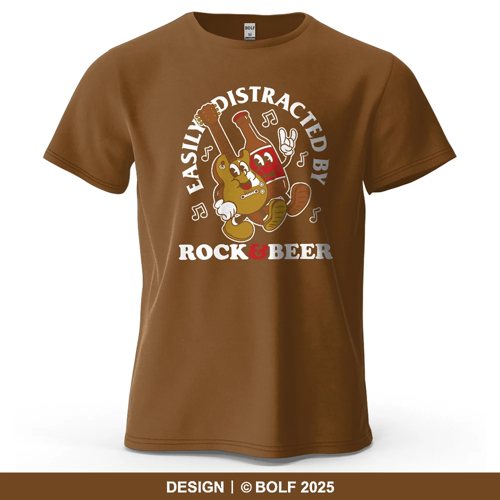 Leicht abgelenkt von Rock & Beer. Bedrucktes Herren-T-Shirt aus 100 % Baumwolle, übergroße Vintage-Meme-Grafik-T-Shirts für Damen, T-Shirts, Streetwear