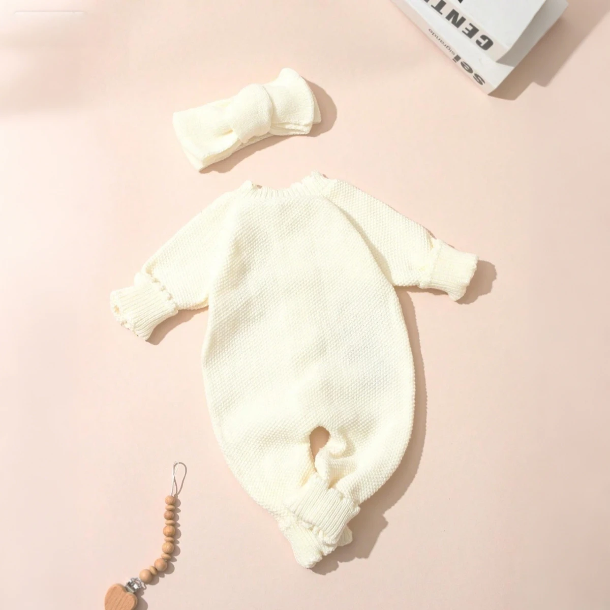 Ylsteed 2 peças de roupas de fotografia para recém-nascidos de malha com faixa de cabeça bordada bebê menina babado macacão infantil suéter de tricô-hd