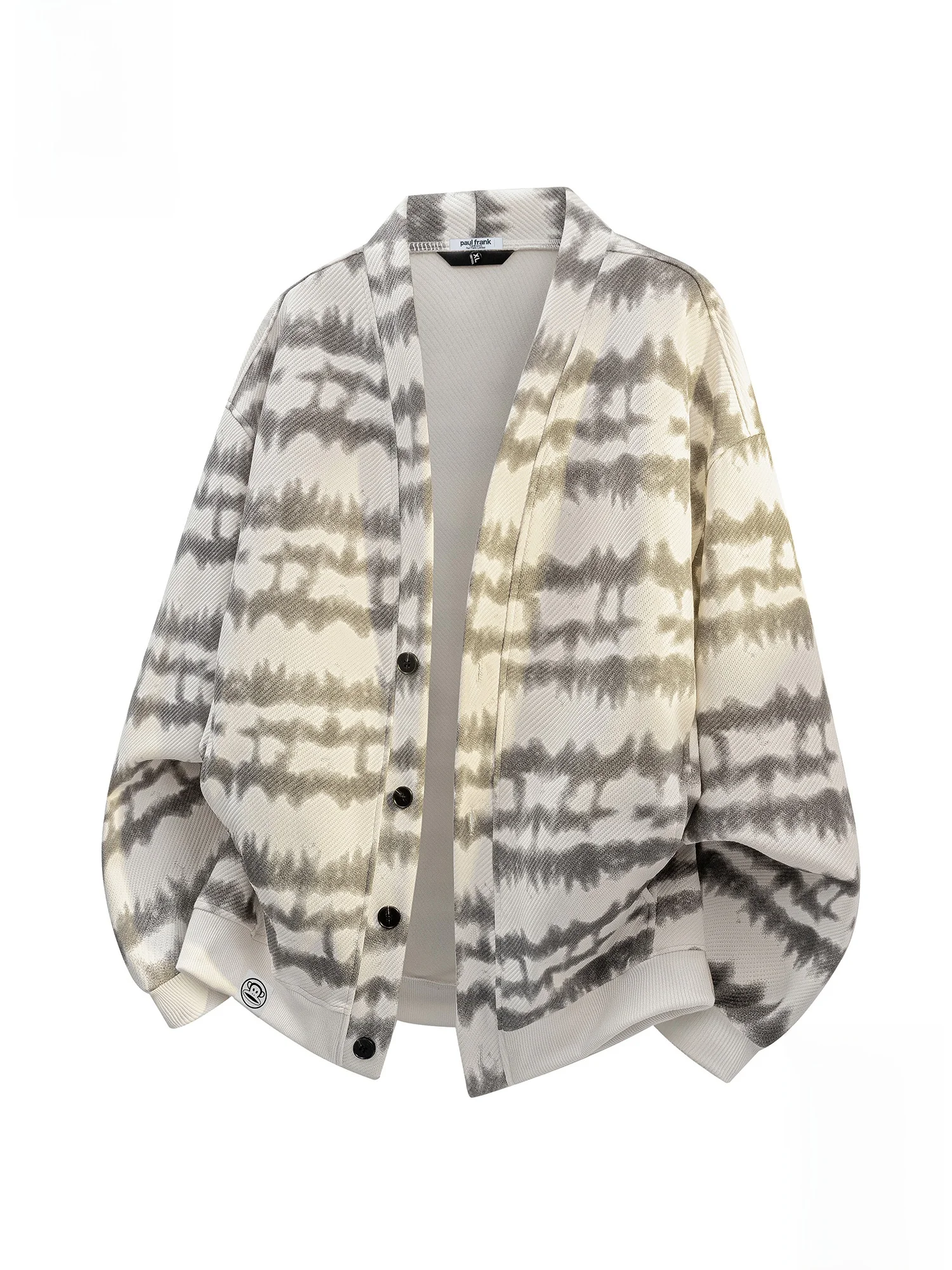 

PaulFrank Loose Long Sve Tie Dye Sweatirt Cardigan Men's Spring Casual ex Polyester Cotton Blend V Ne Coat