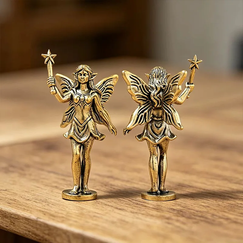 Elf Princess Small Statue Brass Fairy Figurines Miniatures Vintage Desktop Ornaments Home Decorations Crafts Accessories Gifts