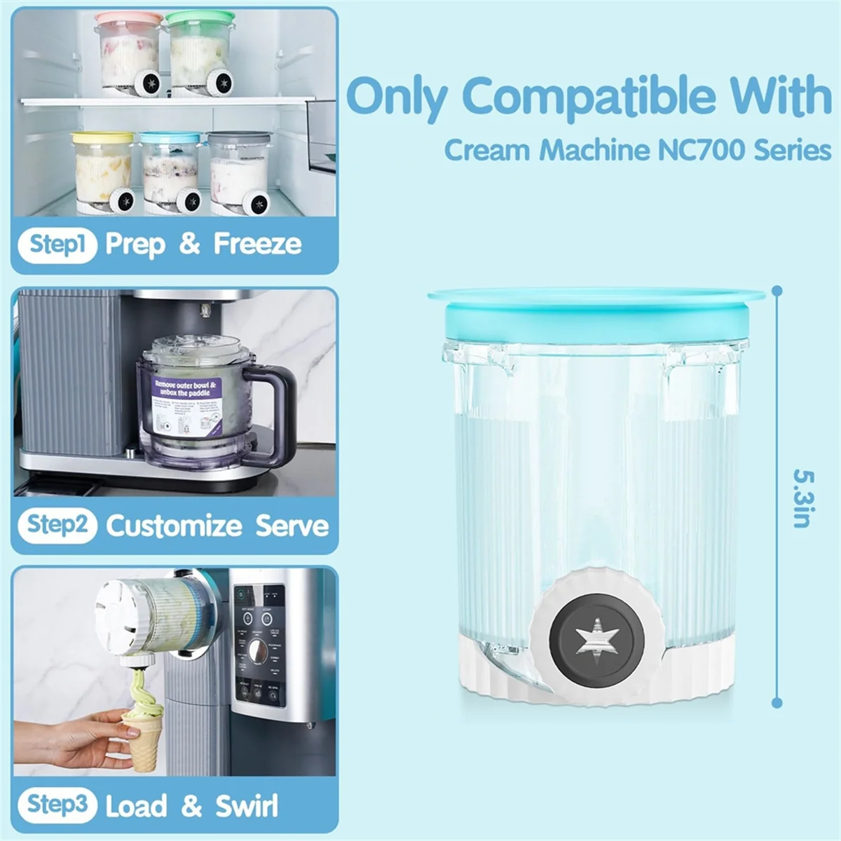 ครีมวนวน NOCM สำหรับเครื่องทำไอศกรีม NC700 - 4 ชิ้น, ภาชนะสำหรับเครื่องทำไอศกรีมนุ่มแบบวนวน