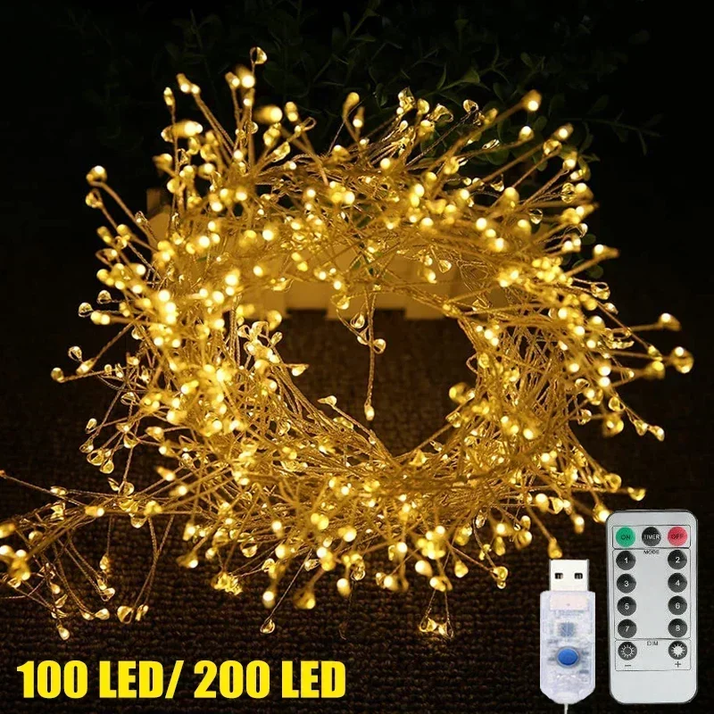 USB Firecrackers LED String Lights 8 Modes Remote Control Garland Fairy Lights Wedding Party Christmas Garden Home Decorations