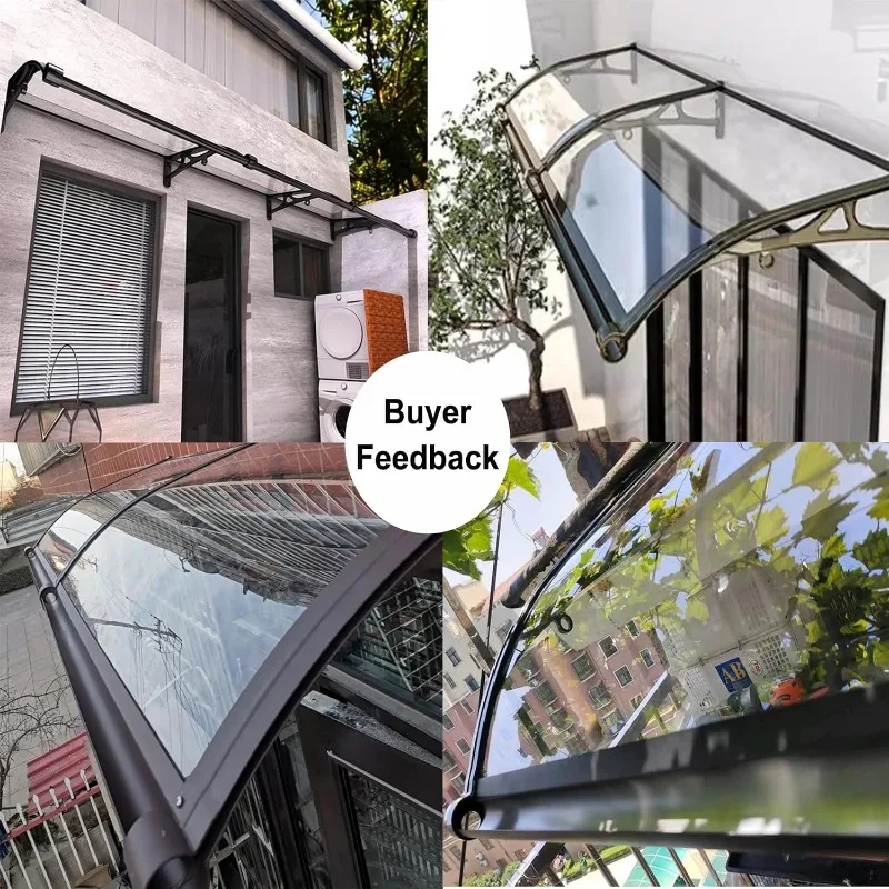 Kanopi pintu jendela UPF 50 +, papan polikarbonat braket Hitam Aluminium. Pintu depan/jendela Overhang Awning