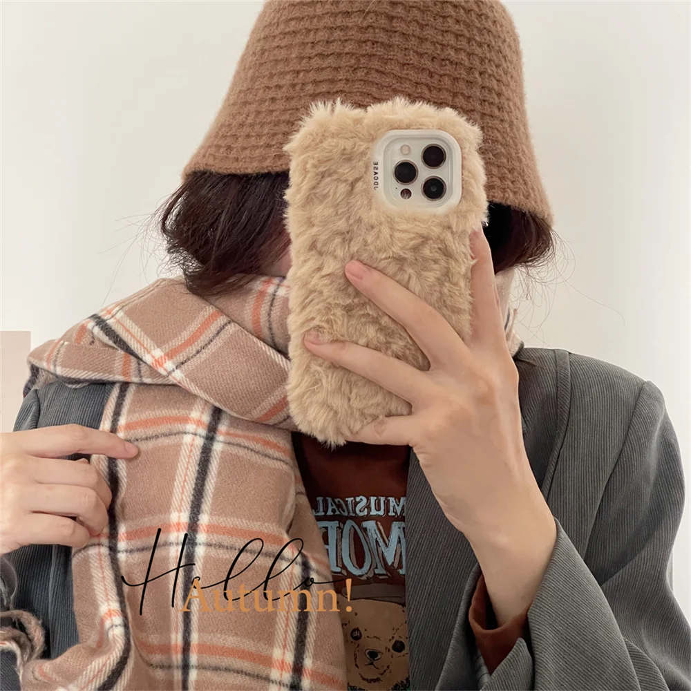 Lns custodia per telefono in pelliccia soffice e carina in stile coreano per iphone 16 14 13 12 11 Pro MAX X XS XR 15 14 Pro Girl Cover Soft Plush