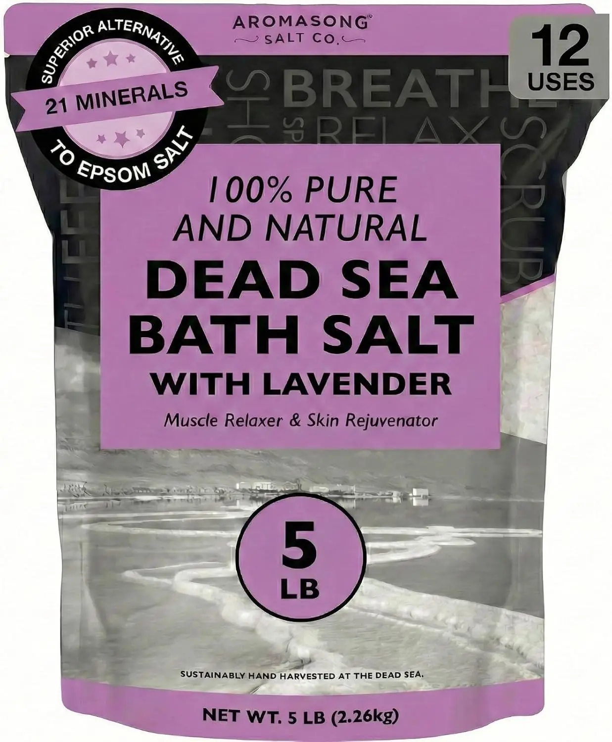 

Pure Dead Sea Salt with Natural Lavender, Fine Grain Spa Bath Salt for Relaxing Soaks - Resealable Pack