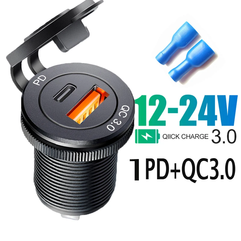 12V 24Vv usb outlet 3.0 socket charger Car Cigarette Lighter Socket Waterproof USB Fast Charge 12/24V Quick Charge Adapter
