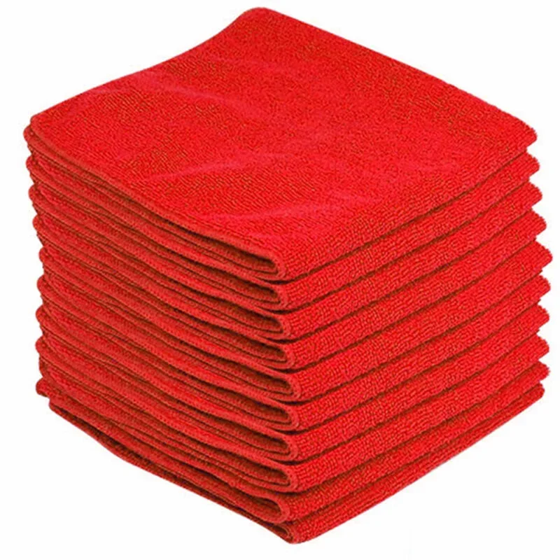 

10Pcs Microfiber Cleaning Cloth Red Polyester Kitchen Bathroom Towel Can Be Reused Lint Free Multipurpose Cleaning Tool