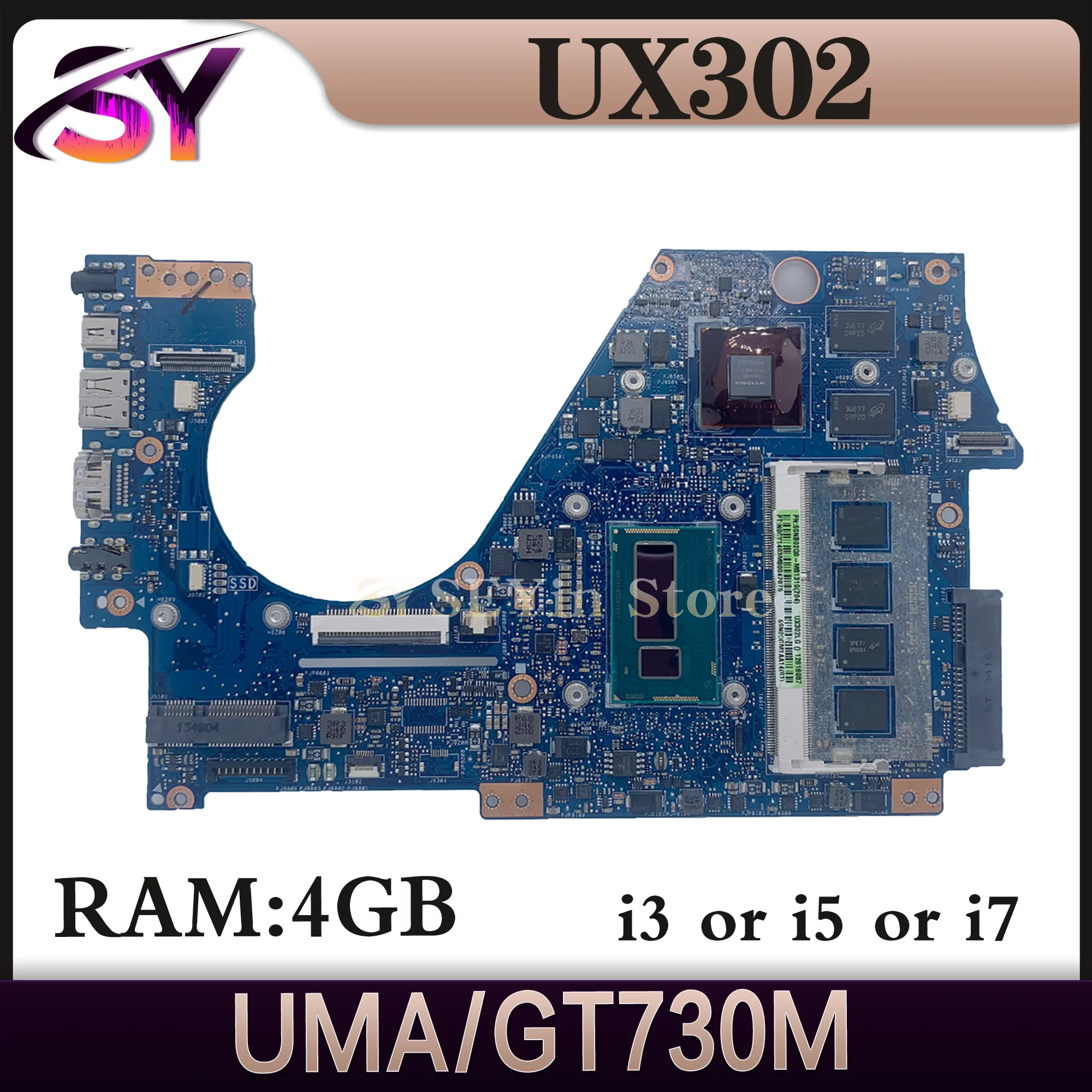 

UX302LG Mainboard For ASUS Zenbook UX302L UX302 UX302LA Laptop Motherboard Main Board i3 i5 i7 CPU 4G-RAM GT730M/UMA