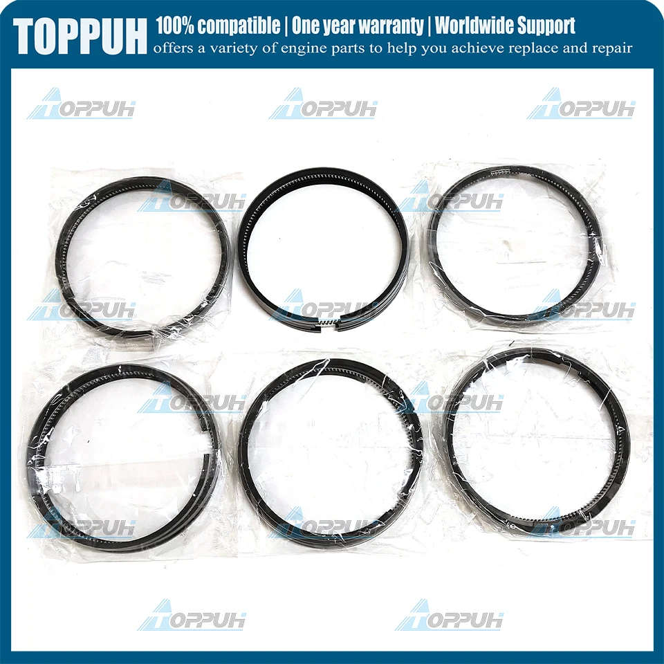 6 pcs EM100 Piston Rings Set Fits Hino EM100 Engine Truck Excavator