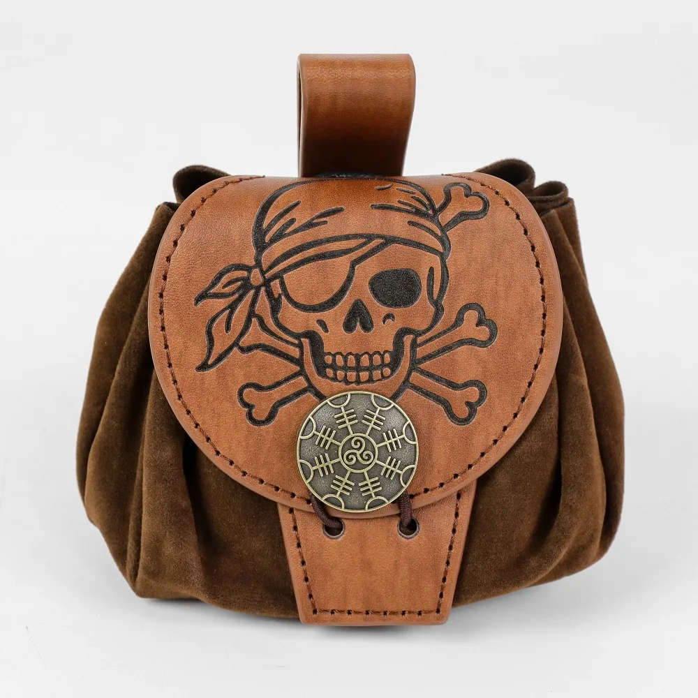 Halloween Medieval PU Leather Waist Pouch, Vintage Rivet Belt Bag Cosplay Costume Prop