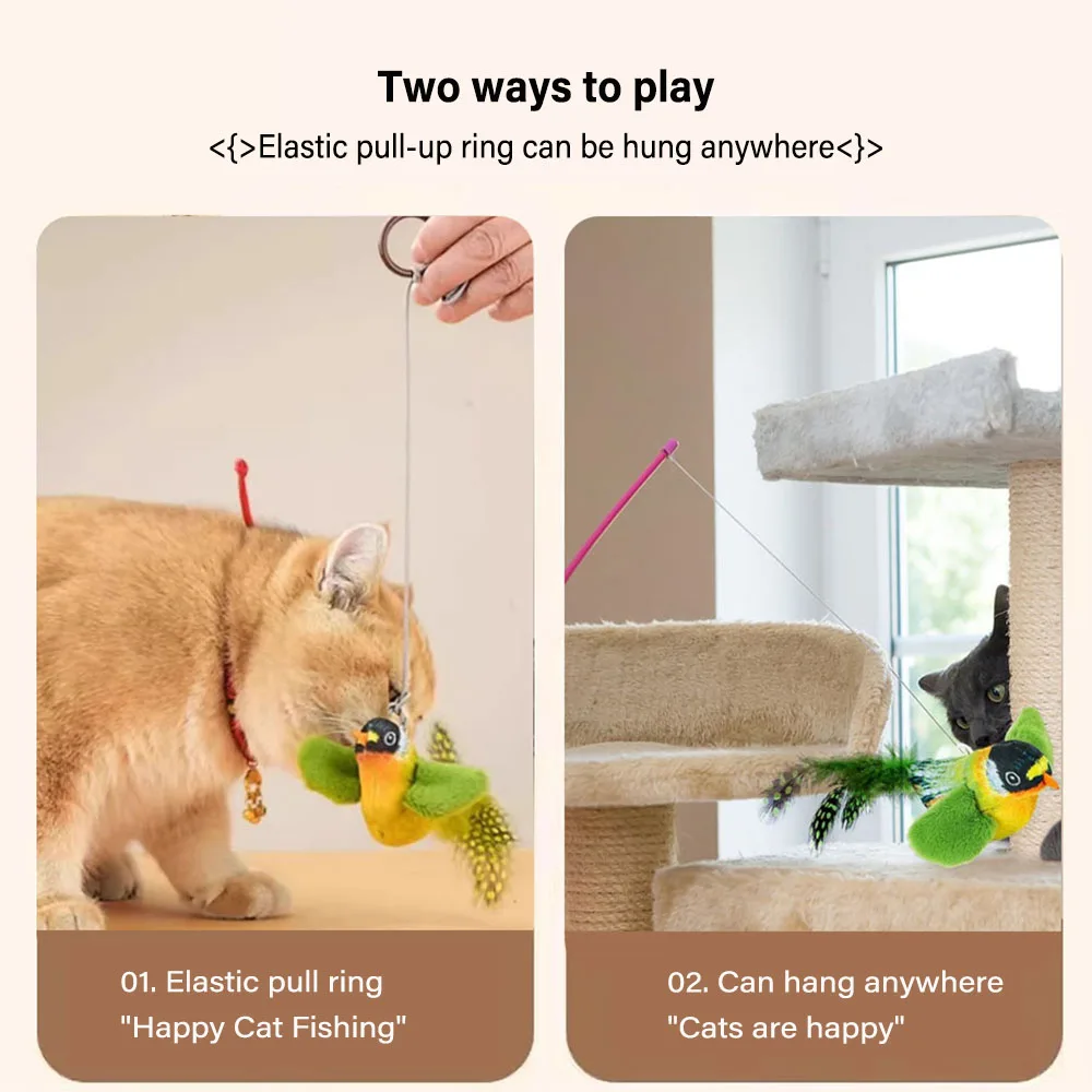 Interactive da Bird Cat Toys Flapping Bird Cat Toy Flying Wings Sparrow Catnip Toys Vivid Chirping Simulation Kitty Toy