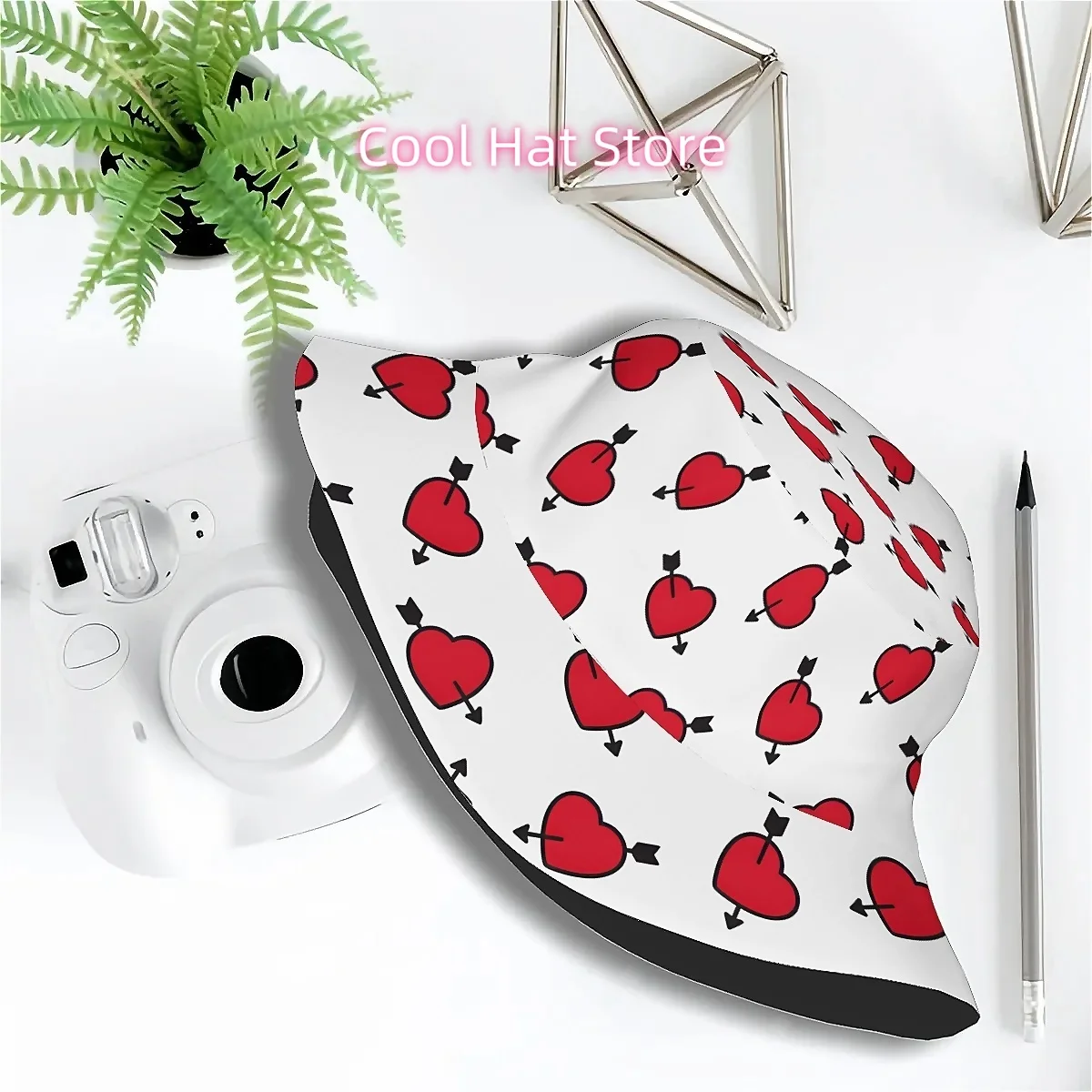 Unisex Fisherman Hat Featuring a Heart with an Arrow Design, a Trendy Accessory with a Playful Vibe, Perfect for Outdoor Activit