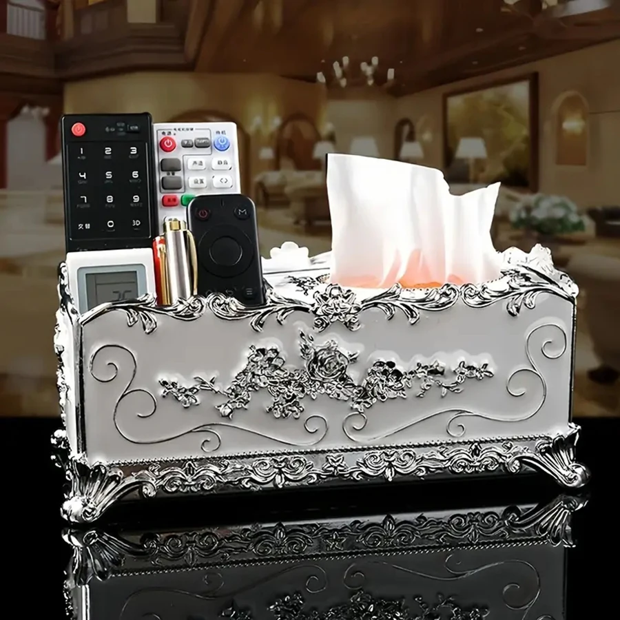 1PC Multifunctional European style tissue box, living room desktop remote control storage box