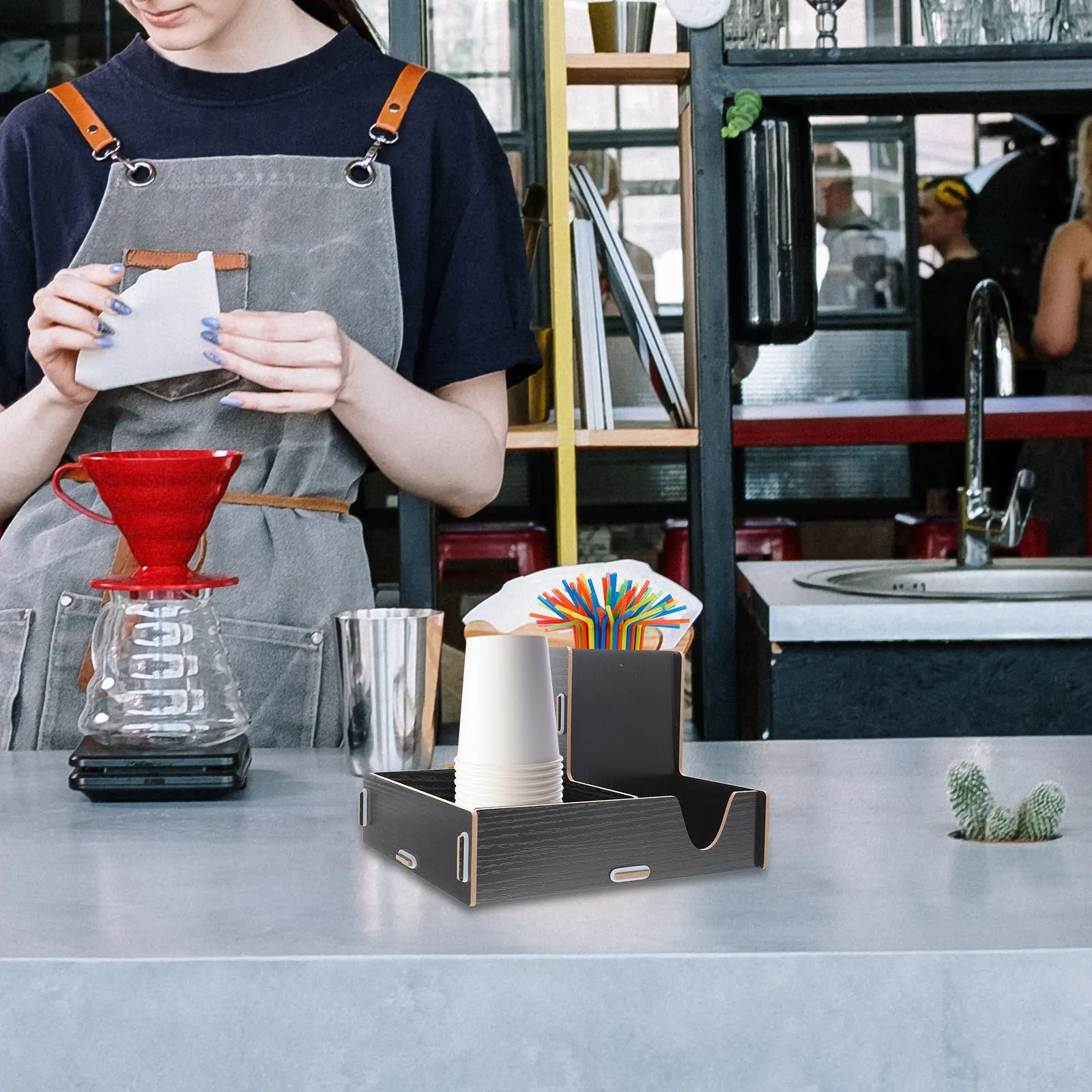 

Wooden Cup ganizer Coffee Storage Box Paper Cups Holder Countertop Display Rack Lightweight Portable Practical Use