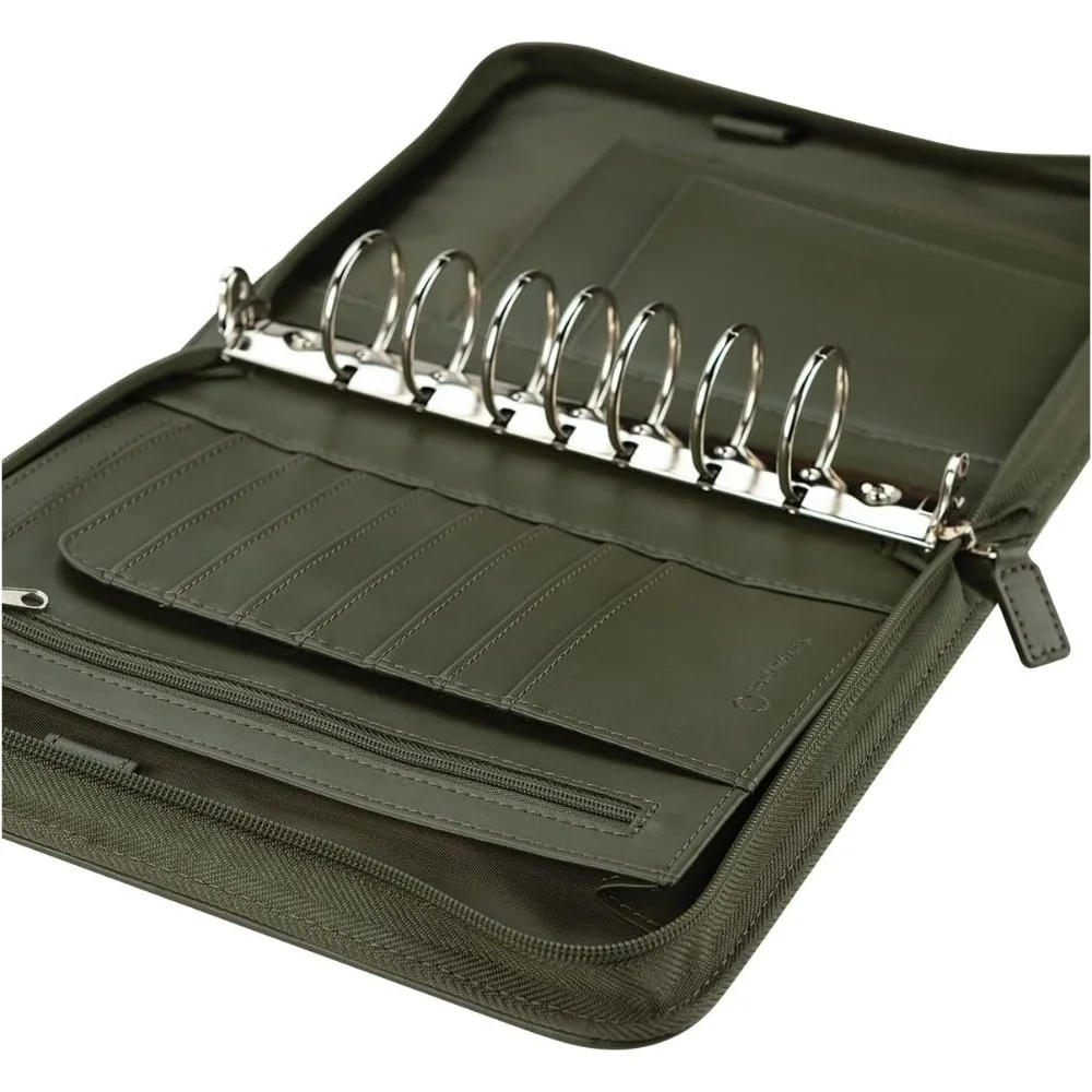 Leather Zipper Binder for Planners - Classic Olive, FranklinCovey Signature Ring-Bound Organizer