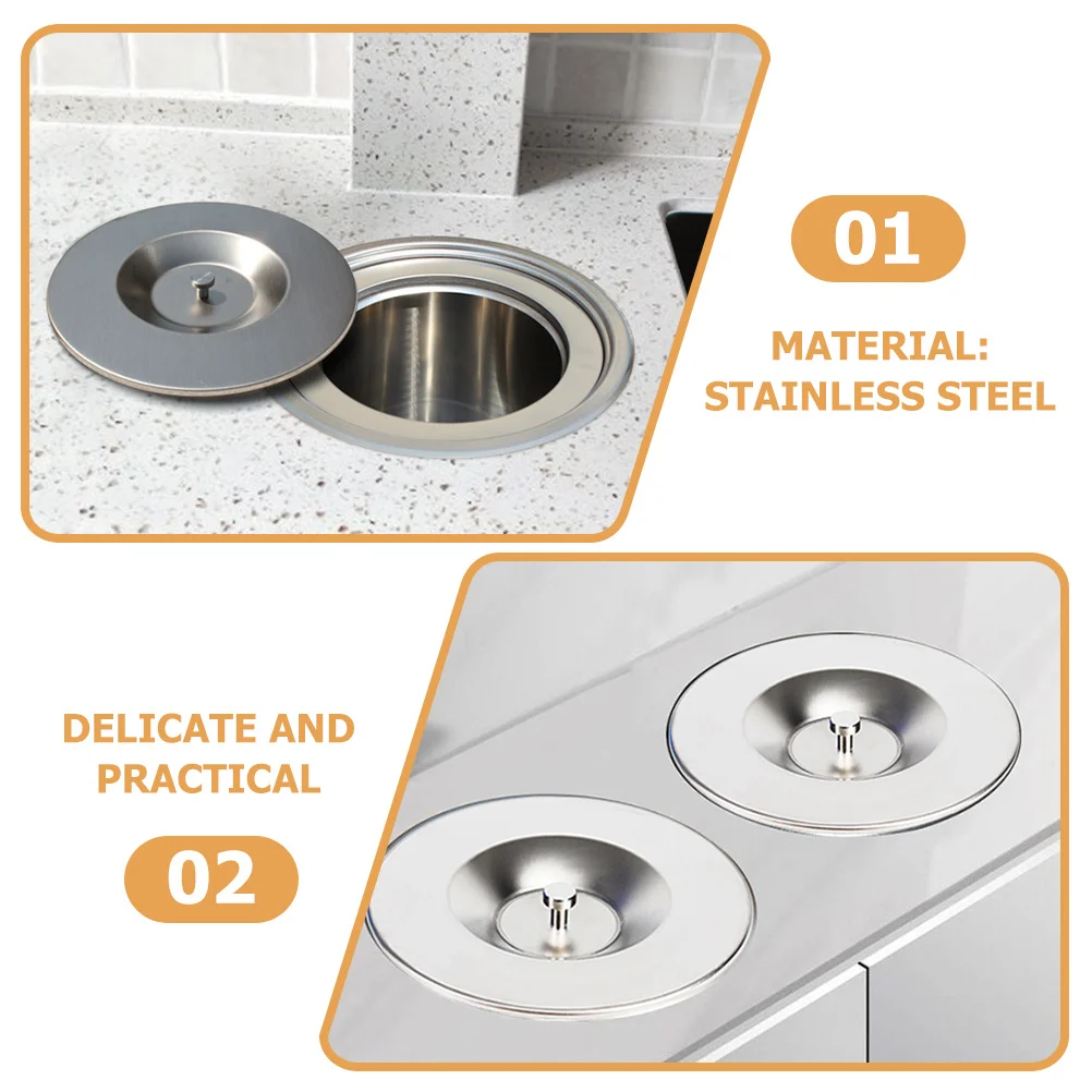 

1 Set Stainless Steel Trash Bin Lid Recessed Countertop Garbage Can Cover For Kitchen Replacement Dustbin Bucket Cover