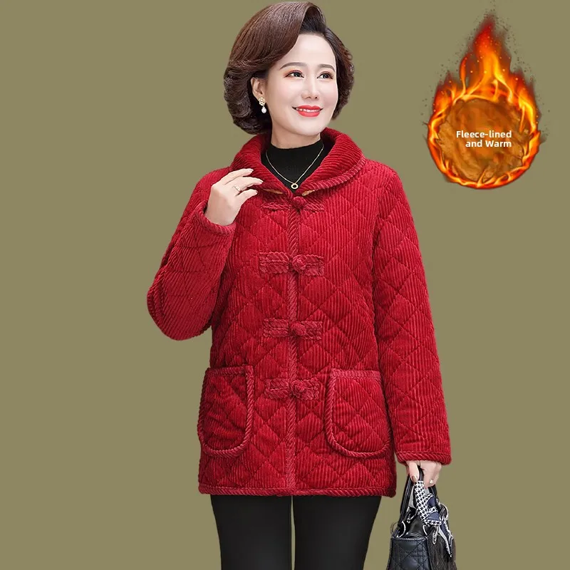 

Thiened Fce Lined ort Sve Vest for Middle-Aged And ly Women Cotton Clothes Loose Fit Warm Faion Sle Polyes...