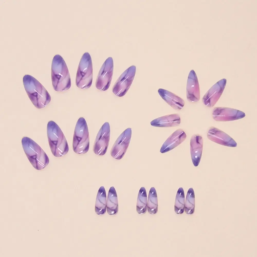 Manicura uñas postizas largas de almendra púrpura prensa francesa en uñas flor desmontable uñas postizas DIY