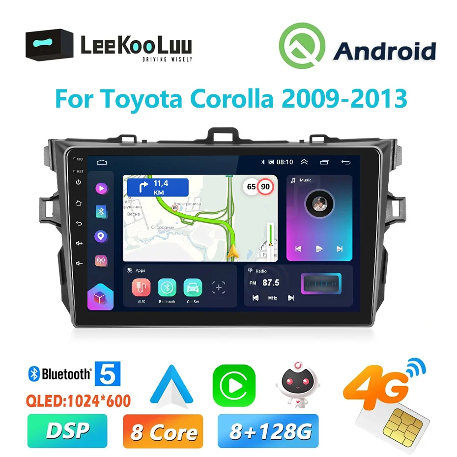 

LeeKooLuu 9" 2 Din Android Car Radio GPS Auto Stereo Multimedia Video Player 4G WiFi DSP Carplay For Toyota Corolla 2009-2013