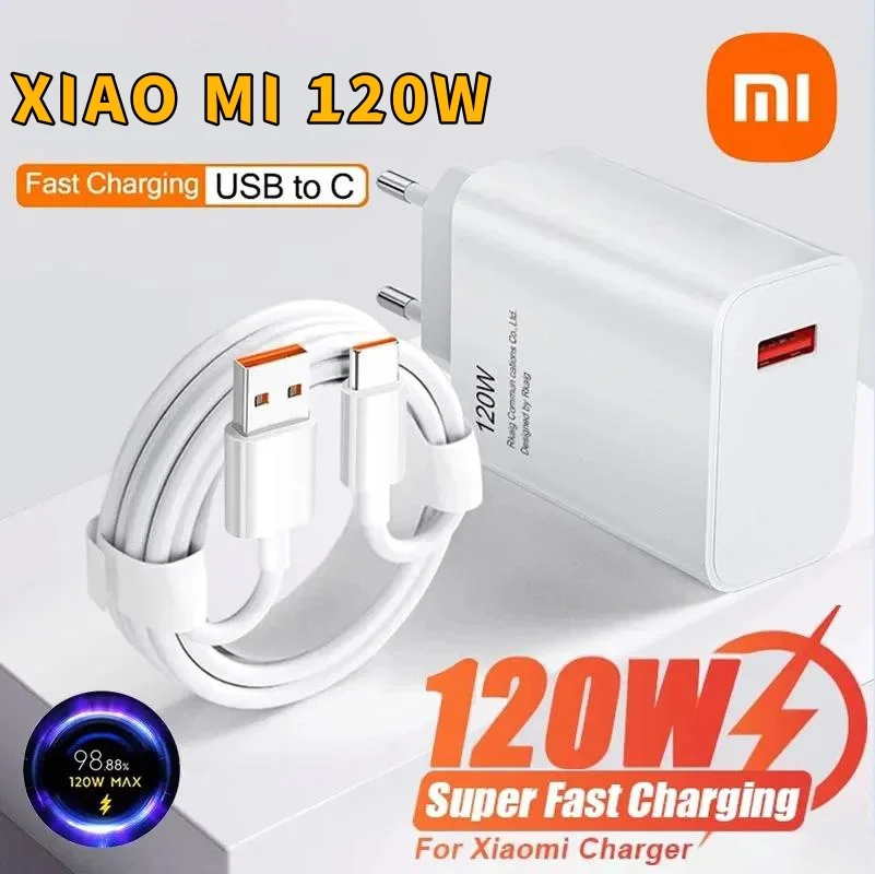 Xiaomi 120W QC 3.0 Szybkie ładowanie USB Szybka ładowarka do telefonu komórkowego Adapter 6A Kabel USB typu C do Xiaomi Huawei Samsung