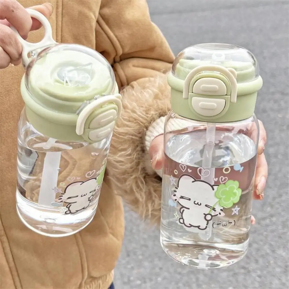 500ml Aesthetic Plastic Cup with Straw Heat-Resistant Anti-Drop Portable Double-Wall Student Water Cup