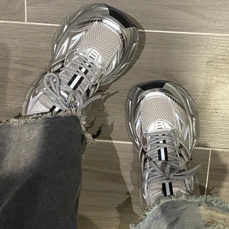 

Туфли Moon Falling Star River Silver Dad: модные кроссовки на толстой подошве, увеличивающие рост, дышащие, универсальные.