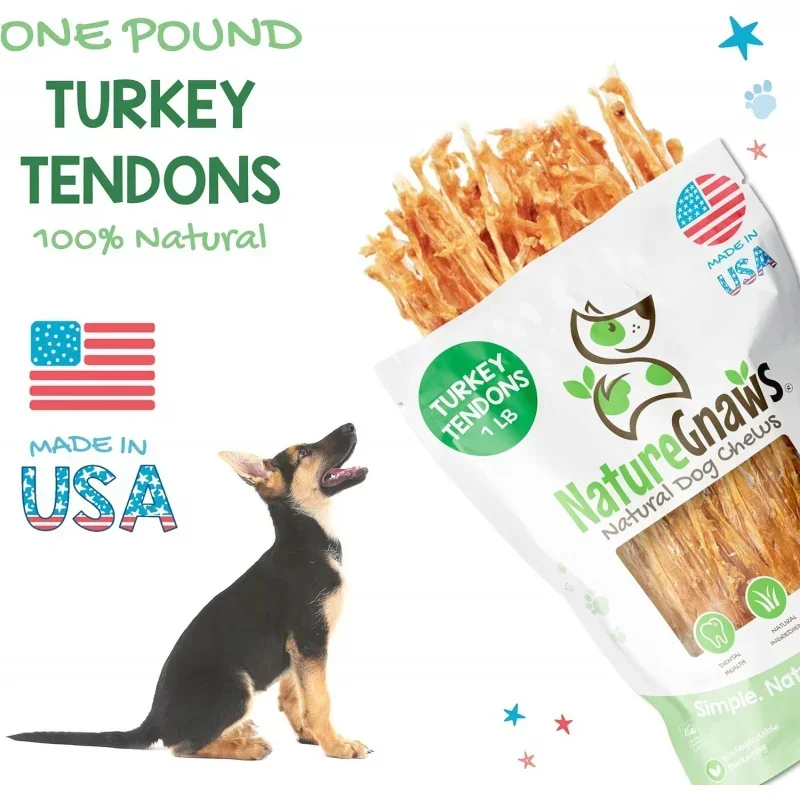 Turkey Tendons for Dogs - Premium Natural Chew Treats - Delicious Reward Snack for Small Medium & Large Dogs - Made in Th - 1 lb