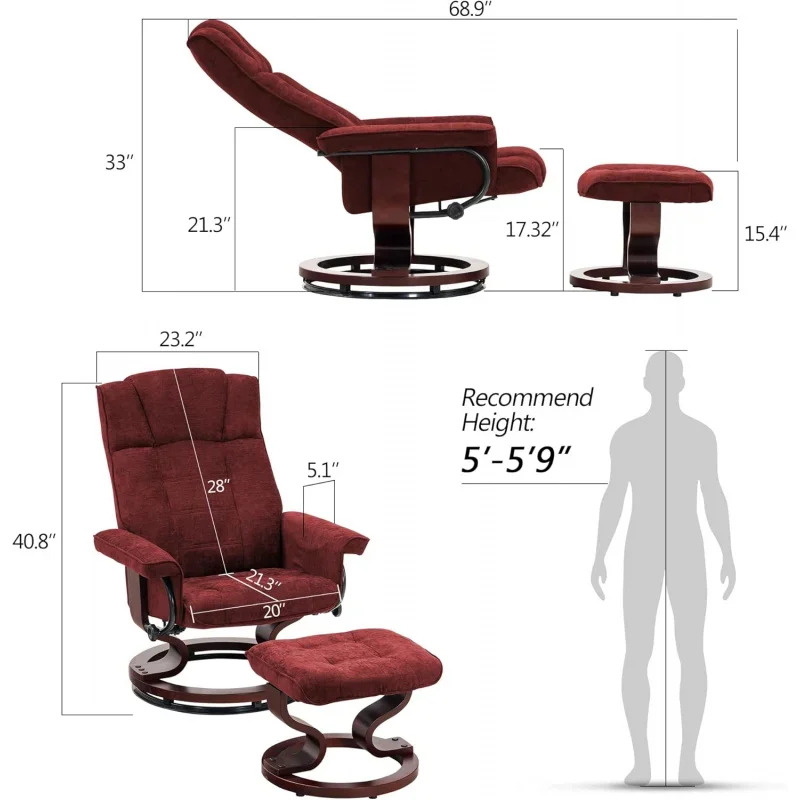 Mcombo Draaibare Fauteuil Met Poef, Handmatige Fauteuils Met Houten Onderstel Voor Kantoor In De Woonkamer, 4919 Van Chenillestof