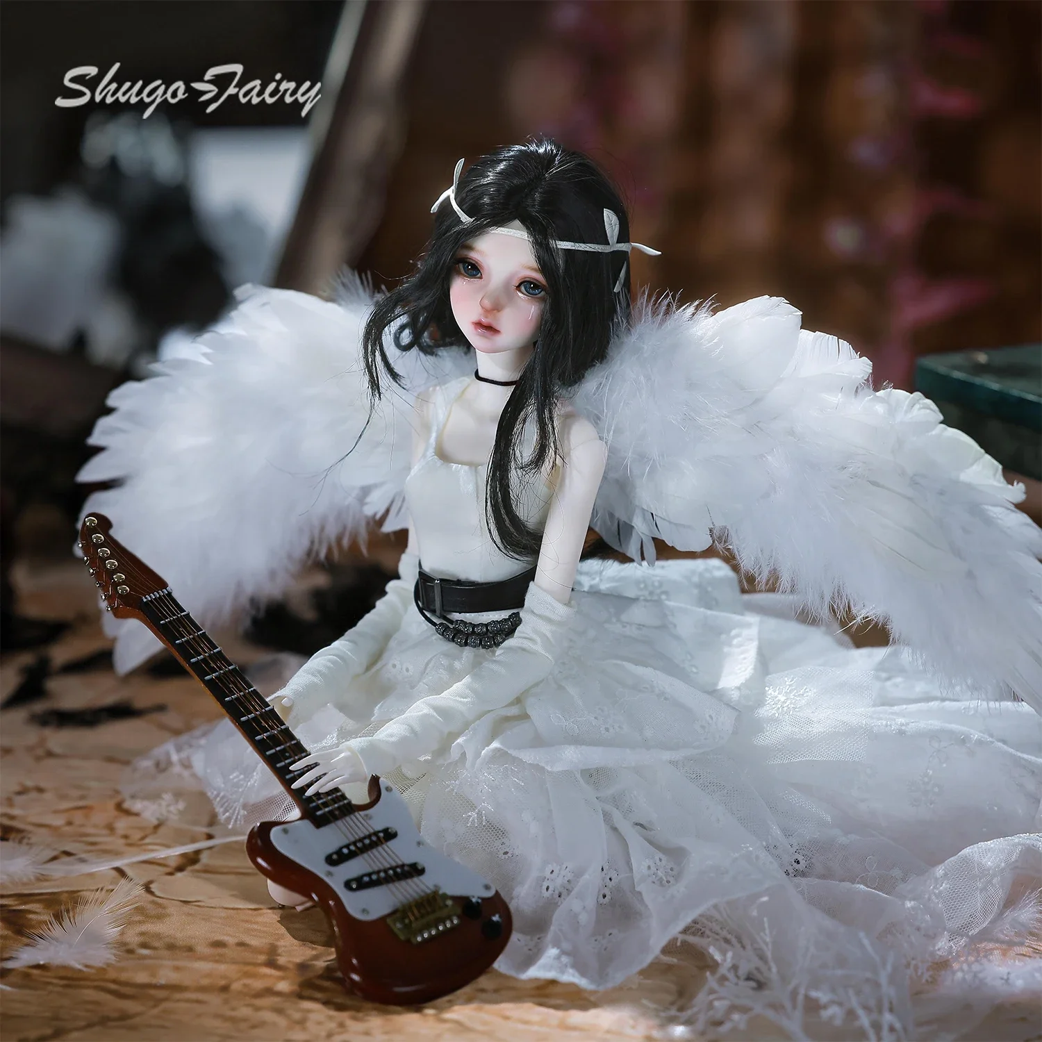 Gothic Punk BJD Doll 1/4 Shugafairy Celia L  Original Design Rock Angel Removable Wings Resin Full Set