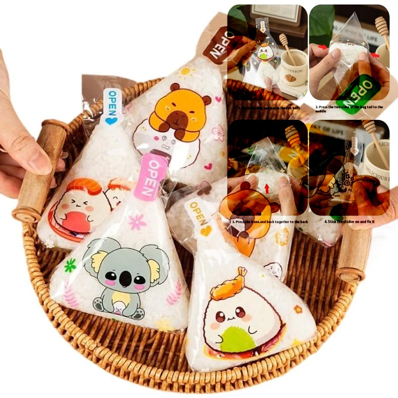 50/100 Pcs Cartoon Capybara Koala Triangle Rice Ball Packaging Bag Nori Onigiri Sushi Bag Sushi Making Mold Bento Accessories