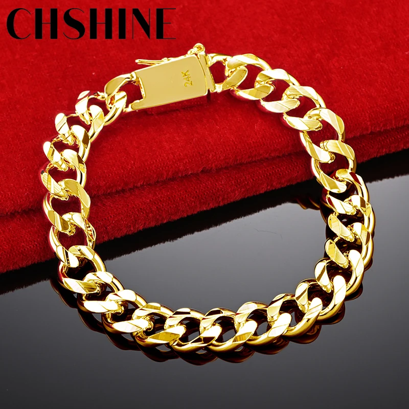 

CHSHINE 18K Gold 10mm Side Chain Bracelet For Women Wedding Engagement Party Fashion Charm Jewelry