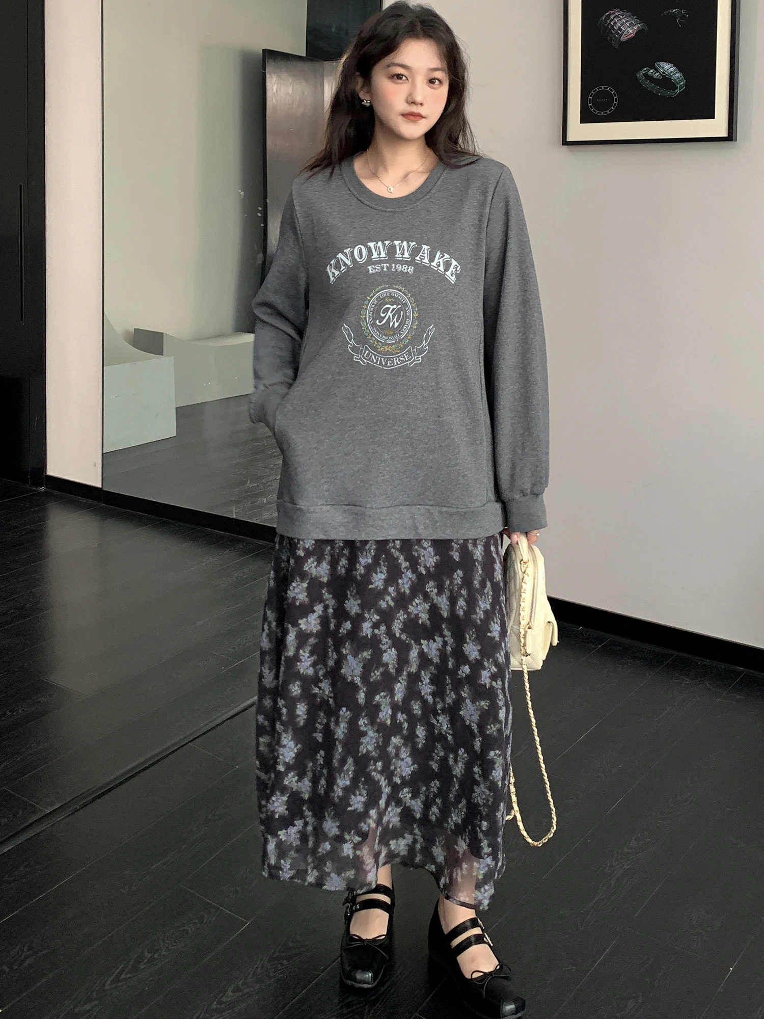 Oversize Fake Two Piece Patchwork Hooded T Shirt Dress Women Korean Loose Ladies Dresses Vestidos Robe Femme