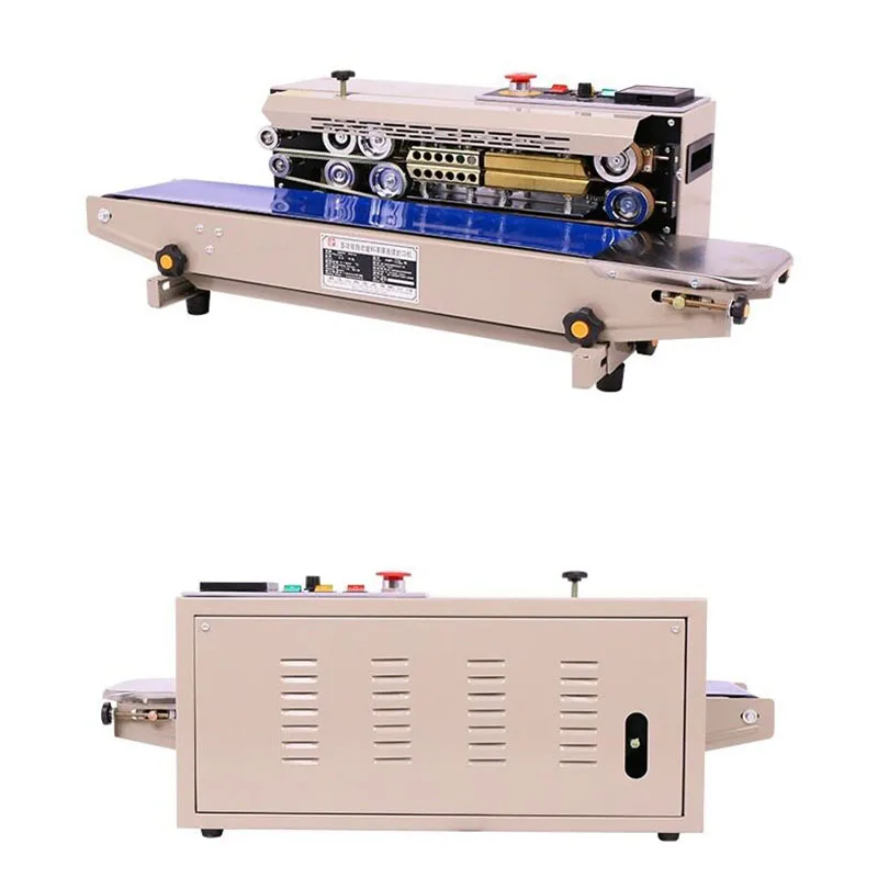 Sellador de banda Horizontal, detergente para alimentos congelados, harina, té, café, bolsa de película plástica, máquina de sellado de bolsas continuo