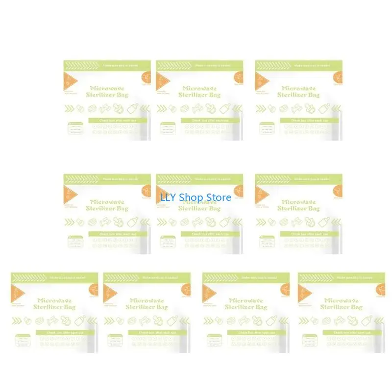 T8UD 10 ورقة/مجموعة قابلة لإعادة الاستخدام في الميكروويف أكياس تعقيم بالبخار حقيبة تعقيم لزجاجات حليب الأطفال وجزء مضخة الثدي