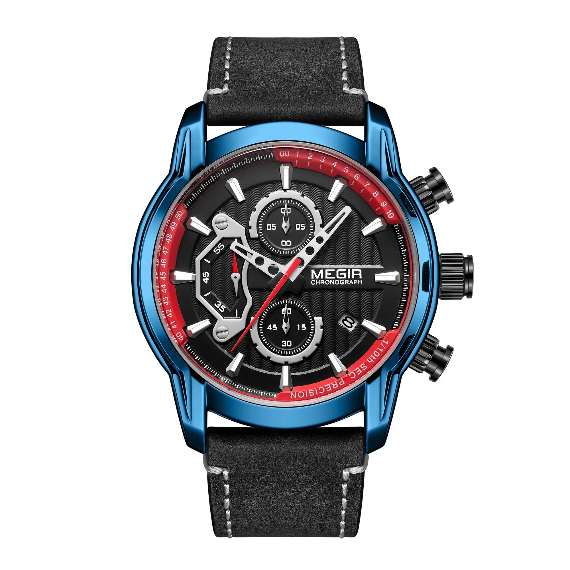 MEGIR Fashion Men's Sports Watches Chronograph Luxury Quartz Clock Leather Casual Wristwatch Army Military Watch Reloj Hombre