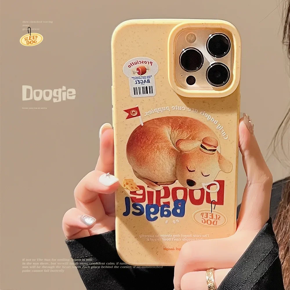 Bread Puppy doogie bagel sleep dog art Funny Phone Case For iPhone 16 15 14 13 12 11 Pro Max Xr 16 Plus Case Cute Cartoon Cover